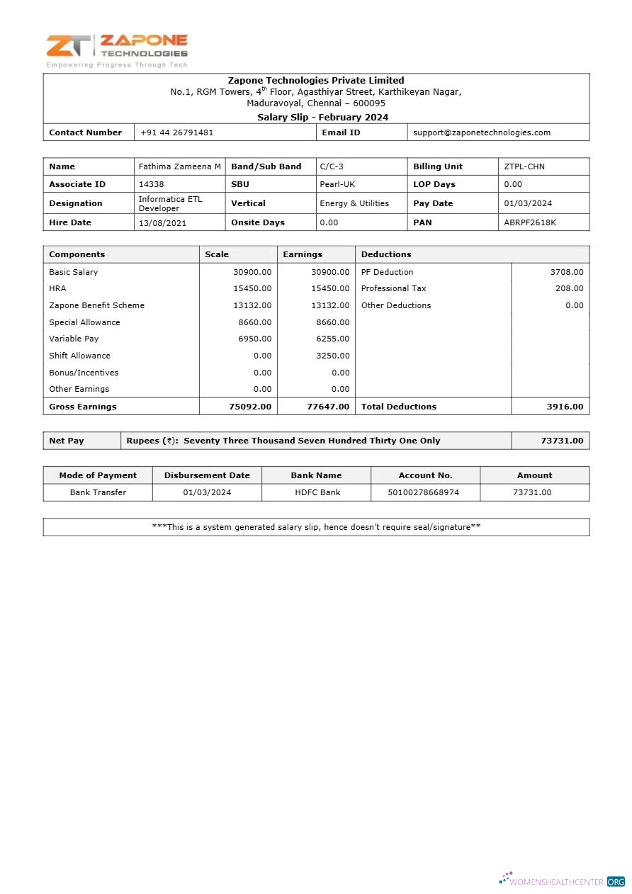 Download Zapone Technologies payslip template in Word and PDF formats.pdf, 1 Photoshop template